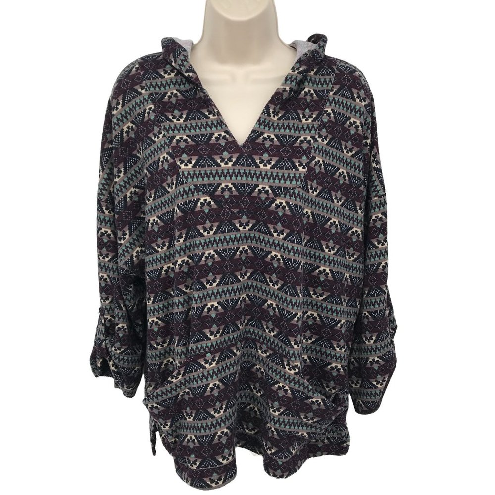 Forever 21 Womens Multi Colored Aztec Print Knit Hooded Pull Over Top Size M